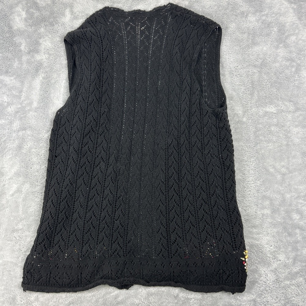 Vintage Susan Bristol  Sweater Vest Black Appliquéd Ribbon Floral Open Knit READ - Picture 8 of 8